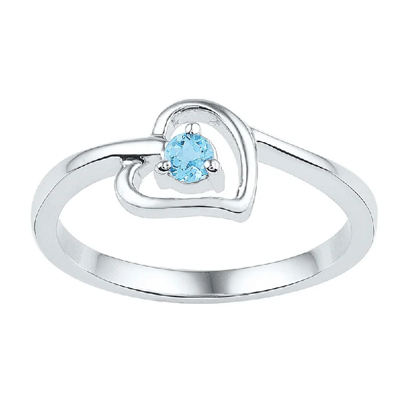 gothic-inspired fang ring-Sterling Silver Womens Round Lab-Created Blue Topaz Heart Ring 1/4 Cttw