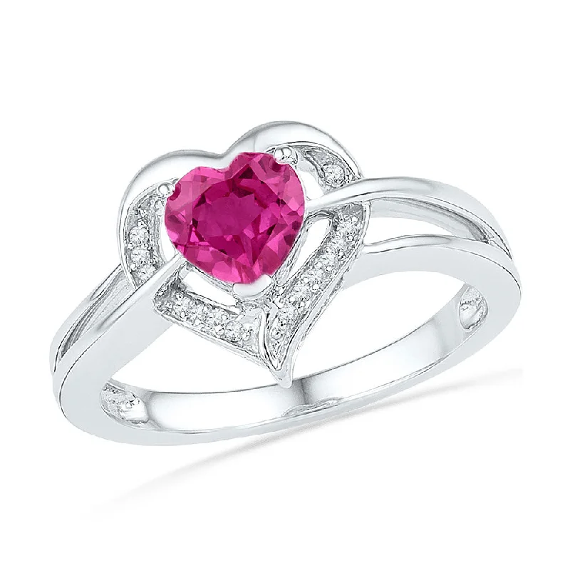 antiqued rose stack ring-Sterling Silver Womens Round Lab-Created Pink Sapphire Heart Diamond Ring 1 Cttw