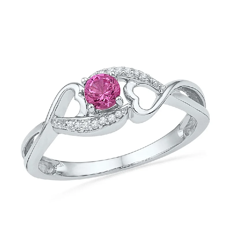 antiqued gold band ring-Sterling Silver Womens Round Lab-Created Pink Sapphire Solitaire Ring 1/6 Cttw