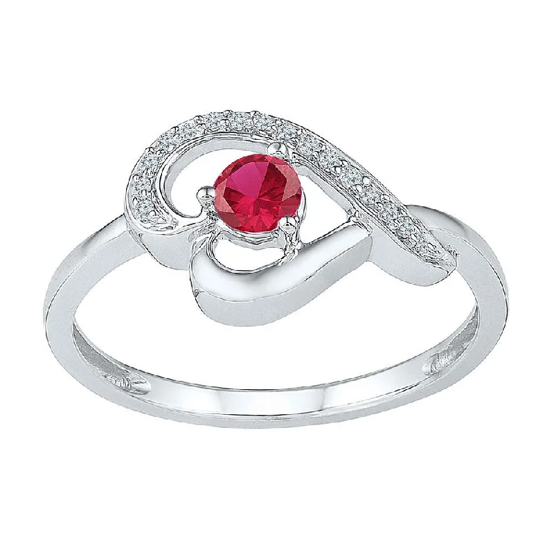 minimalist arch ring-Sterling Silver Womens Round Lab-Created Ruby Diamond Heart Ring 1/2 Cttw