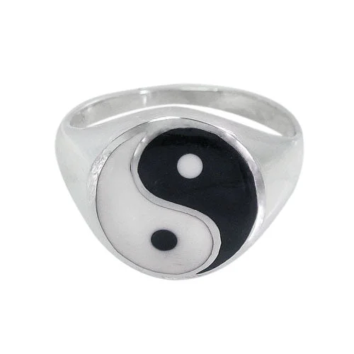 rustic kunzite inlay ring-Sterling Silver, yin yang ring. Approximate size: 16mm Width.