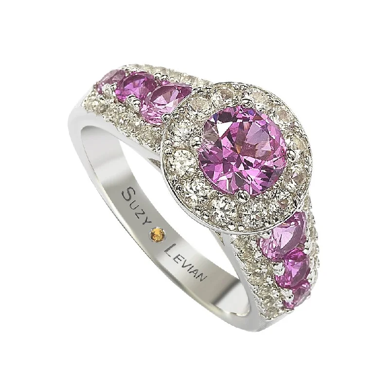 nature-themed crest ring-Suzy Levian Sterling Silver 3 3/5ct TGW Pink Sapphire and Diamond Accent Engagement Ring