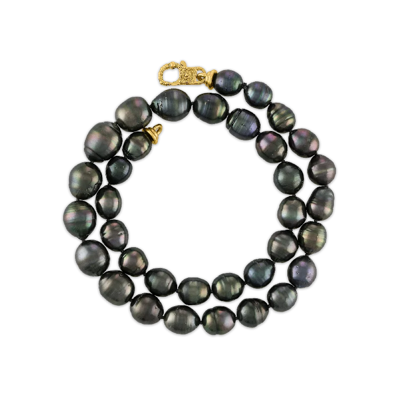 raw agate accent necklace-Tahitian Pearl Strand with Fibula Clasp