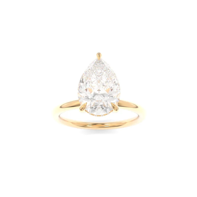 antiqued silver band ring-Taylor Solitaire Pear