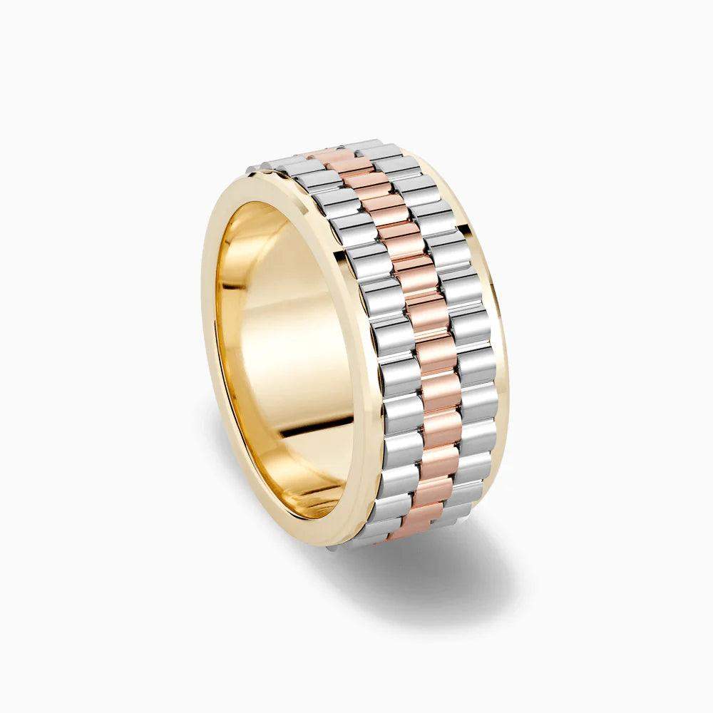 raw spinel statement ring-Three-Tone Ridged Wedding Ring