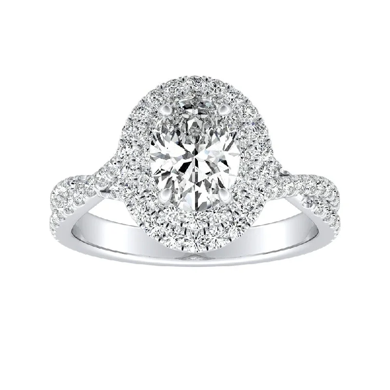 dainty thorn design ring-Twisted Oval Shape 3/4ctw Double Halo Diamond Engagement Ring Platinum by Auriya