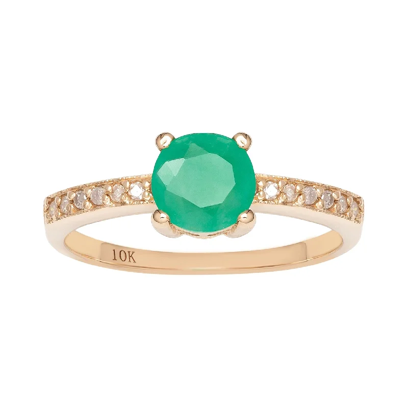 artisan-crafted larimar ring-Viducci 10k Yellow Gold Genuine Round Emerald and Diamond Ring