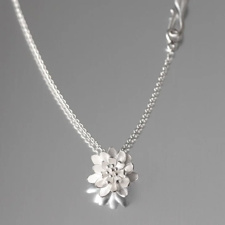 rustic pewter chain necklace-Water Lily Sterling Silver Pendant Necklace