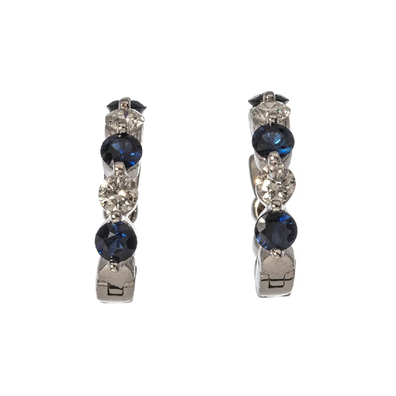 boho-inspired spinel earrings-1.20ct Sapphire & Diamond 14K White Gold Hoop Earrings