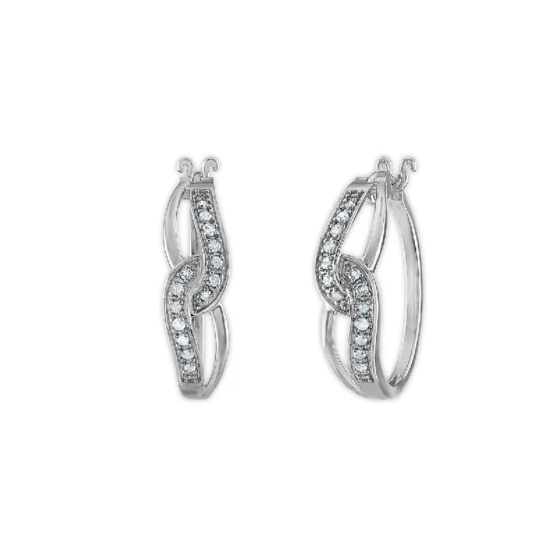 raw alexandrite cluster earrings-1/4 CTW Diamond Fashion Hoop Earrings in Rhodium Plated Sterling Silver