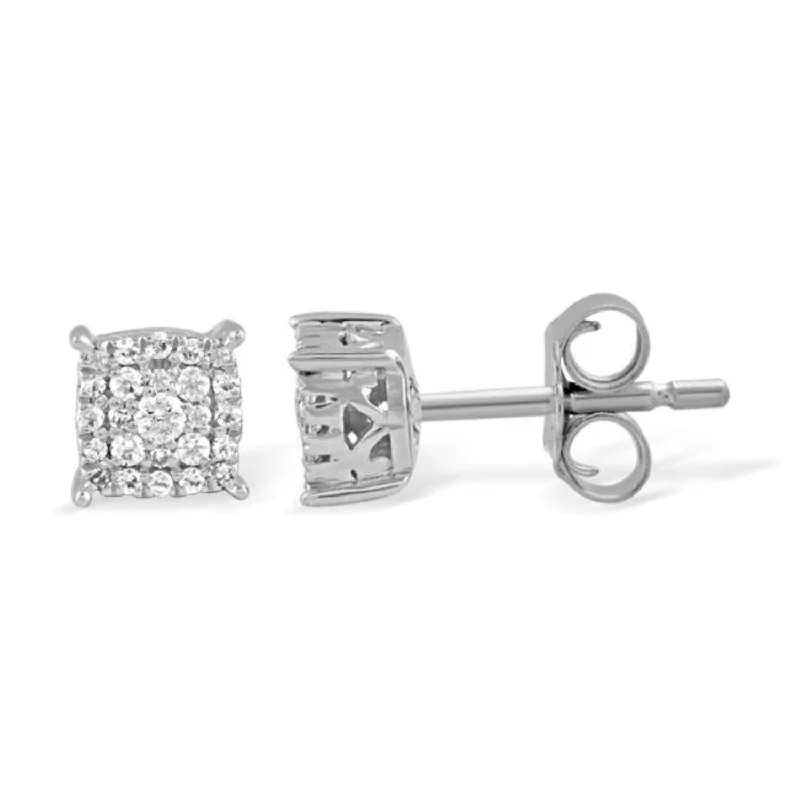 minimalist octagon earrings-1/7 CTW Diamond Cluster Stud Earrings in 10KT White Gold