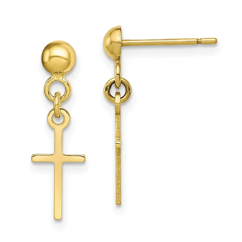 bold sapphire ridge earrings-10KT Yellow Gold 20X6MM Drop & Dangle Cross Earrings