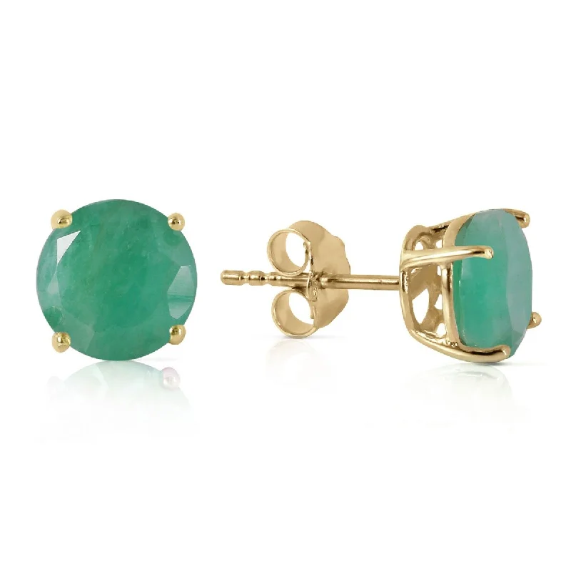 modern orbit gem earrings-14K Solid Gold Stud Earrings Round Shaped Natural Emerald Gemstone