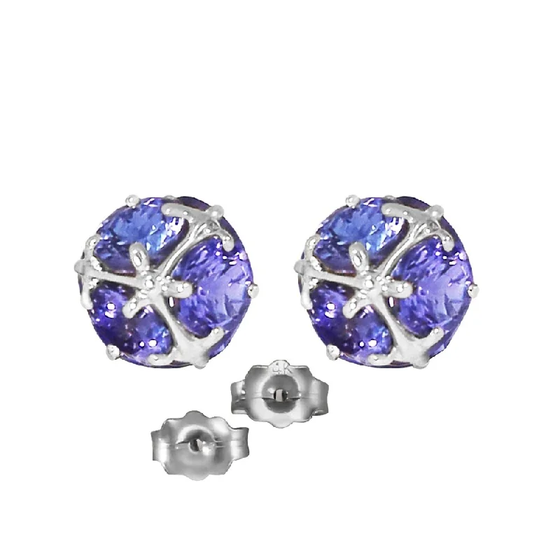 bohemian peak earrings-14K Solid White Gold Stud Earrings with Natural Tanzanites