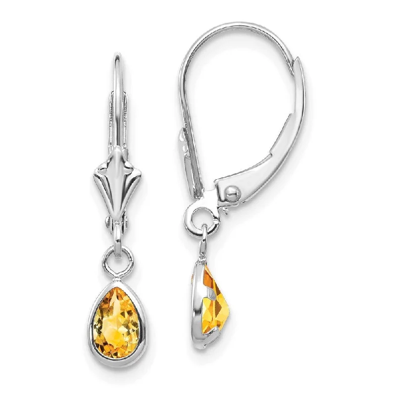 vintage-style spinel earrings-14k White Gold 6x4mm Citrine November Stud Earrings (L-23 mm, W-4 mm)