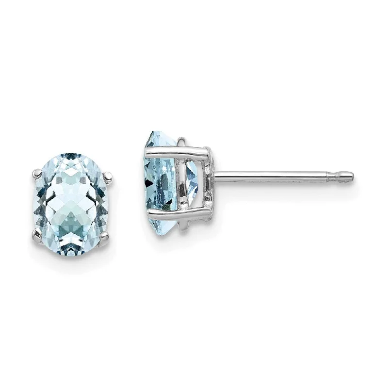 vintage-style spinel earrings-14k White Gold Aquamarine Stud Earrings (L-7 mm, W-5 mm)