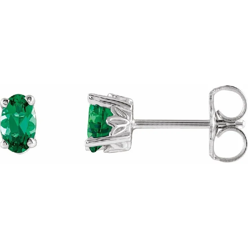 polished rose dangle earrings-14k White Gold Chatham Created Emerald Stud Earring for Women