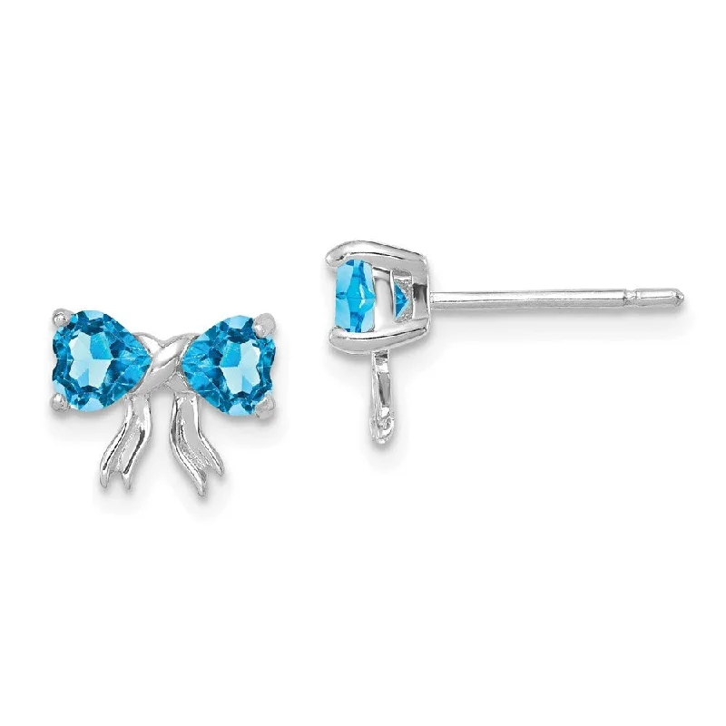 vintage-style emerald earrings-14k White Gold Light Swiss Blue Gemstone Bow Stud Earrings (L-7.5 mm, W-9 mm)