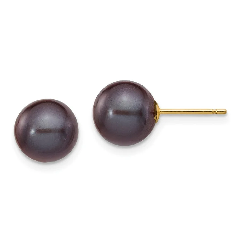 raw spinel statement earrings-14k Yellow Gold 9mm Black Round Cultured Pearl Stud Earrings (L-8 mm, W-9 mm)