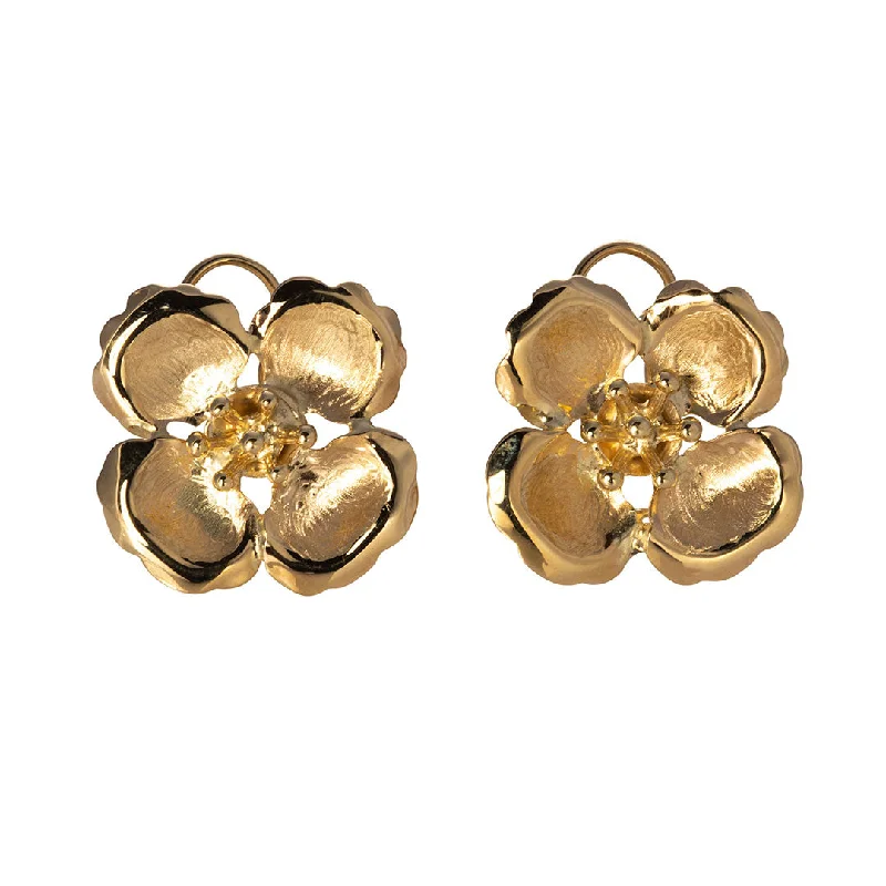 artisan-crafted gold earrings-14K Yellow Gold Dogwood Flower Earrings