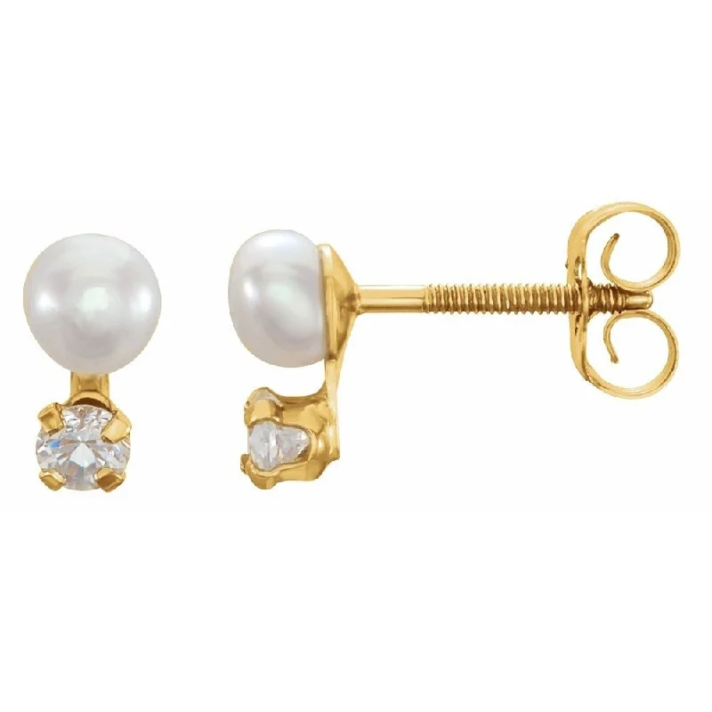 engraved trust drop earrings-14k Yellow Gold Freshwater Cultured Pearl & Cubic Zirconia Stud Earring for Women