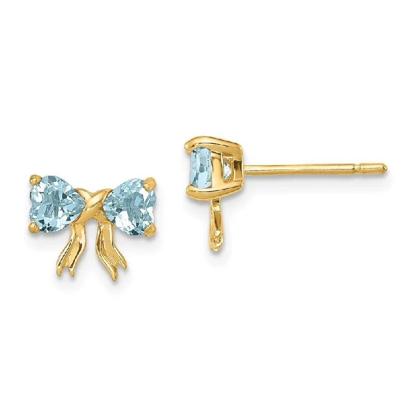 modern overlapped drop earrings-14k Yellow Gold Gemstone Bow Stud Earrings (L-7.5 mm, W-9 mm)