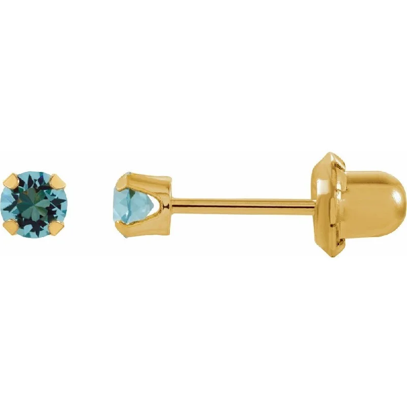 minimalist ridge earrings-14k Yellow Gold Imitation Aquamarine Inverness Piercing Stud Earring for Women