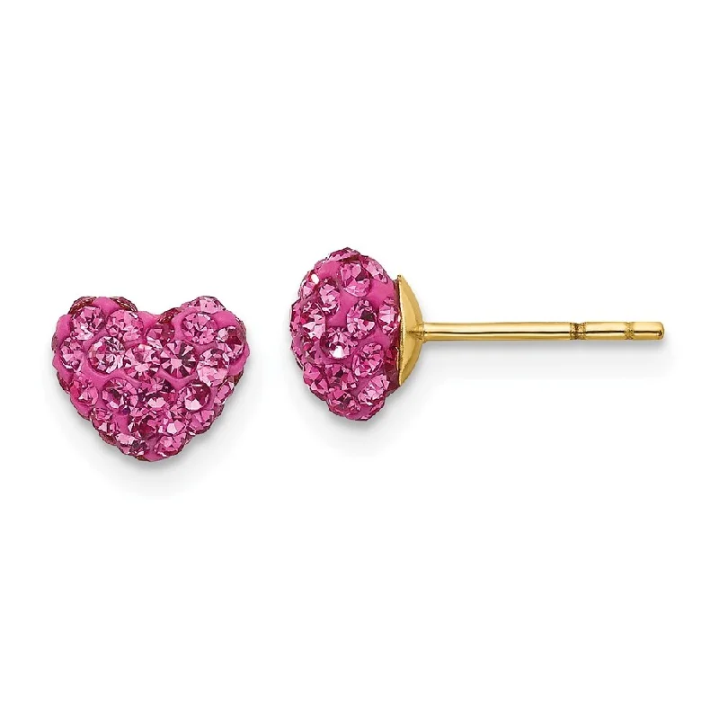 sleek titanium drop earrings-14k Yellow Gold Pink Crystal Heart Stud Earrings (L-7 mm, W-7 mm)