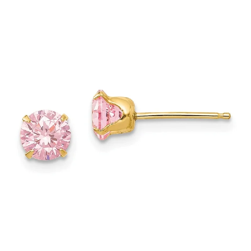 adjustable moss stud earrings-14k Yellow Gold Pink Cubic Zirconia Stud Earrings (L-5 mm, W-5 mm)