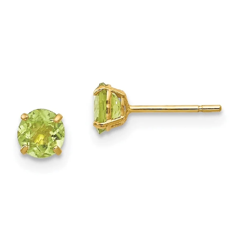 gothic-inspired fang earrings-14k Yellow Gold Round Peridot Stud Earrings (L-4 mm, W-4 mm)