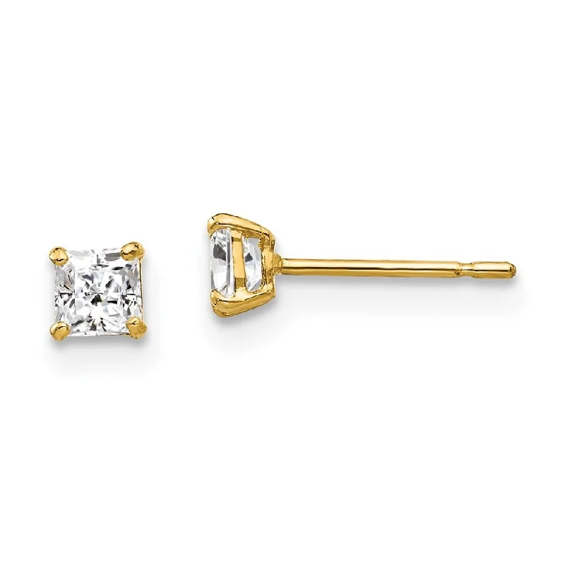 raw agate accent earrings-14k Yellow Gold Square CZ Stud Earrings (L-3 mm, W-3 mm)