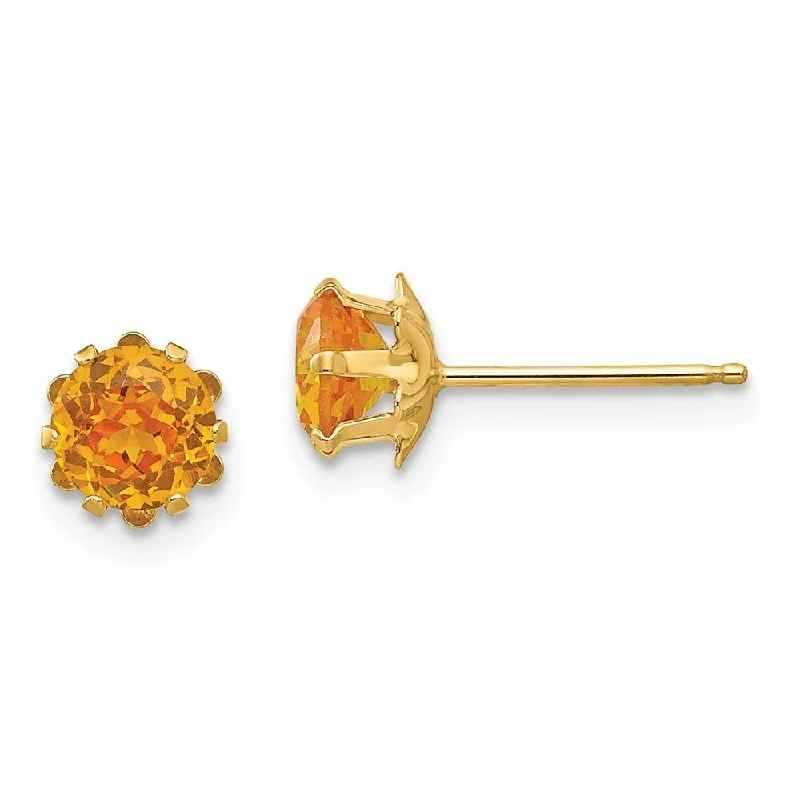 vintage-style alexandrite earrings-14k Yellow Gold Synthetic Yellow CZ Stud Earrings (L-5 mm, W-5 mm)