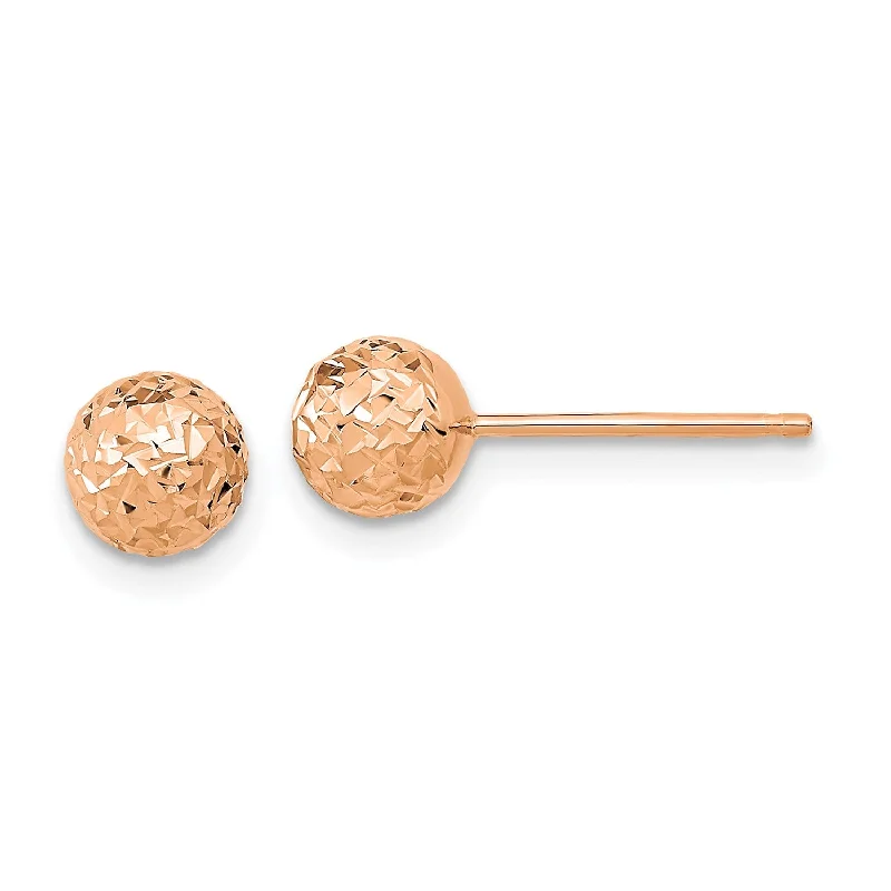 artisan-crafted silver earrings-14KT Rose Gold 6MM Diamond-cut Ball Stud Earrings