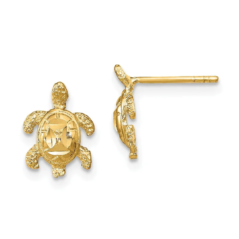 bold ruby ridge earrings-14KT Yellow Gold 11X8MM Diamond-cut Sea Turtle Earrings