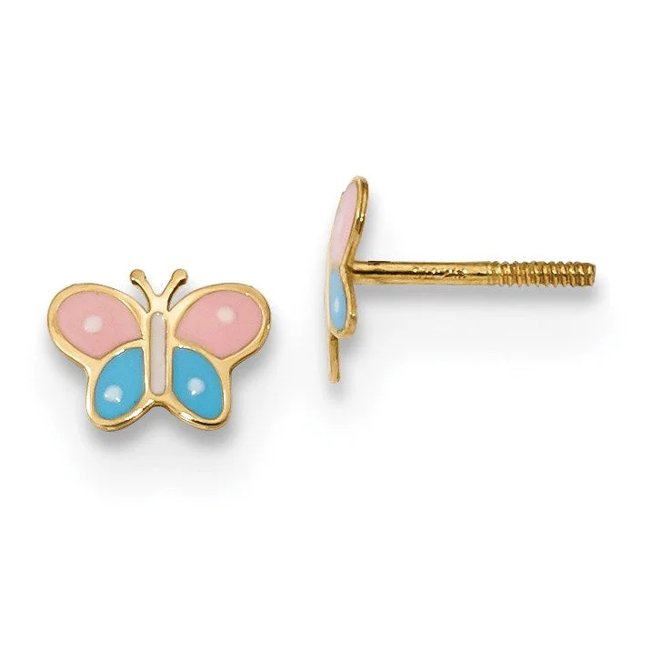 minimalist peak earrings-14KT Yellow Gold 5X7MM Childrens Butterfly Stud Earrings