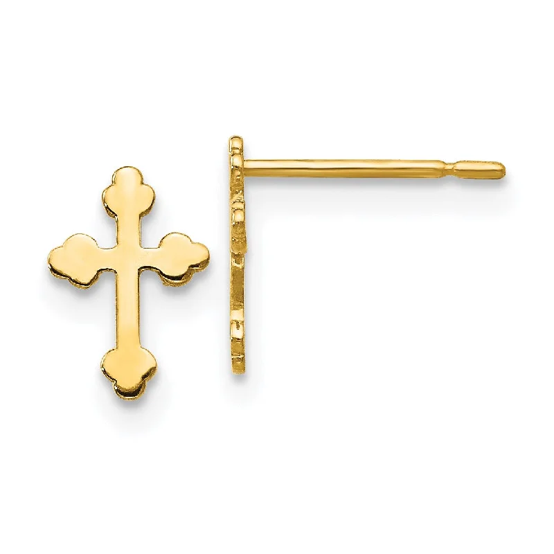 gothic-inspired hawk earrings-14KT Yellow Gold 8X6MM Childrens Cross Stud Earrings