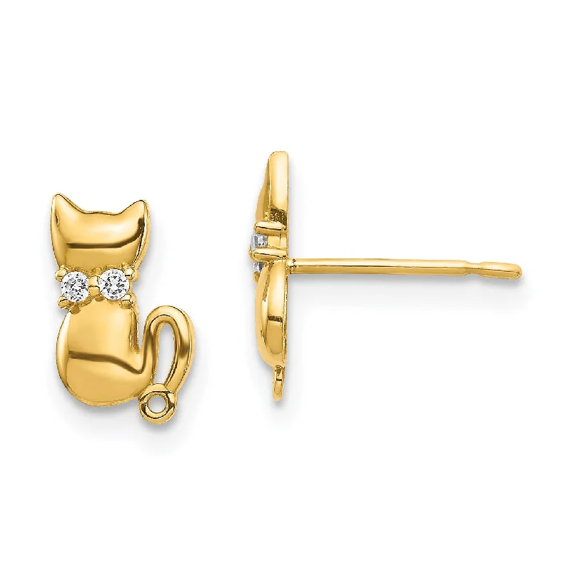 artisan-crafted silver earrings-14KT Yellow Gold Cubic Zirconia Cat Earrings