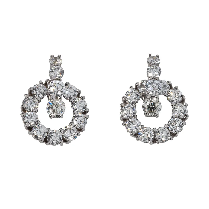 minimalist crest earrings-3ct Diamond 18K White Gold Circle Drop Earrings