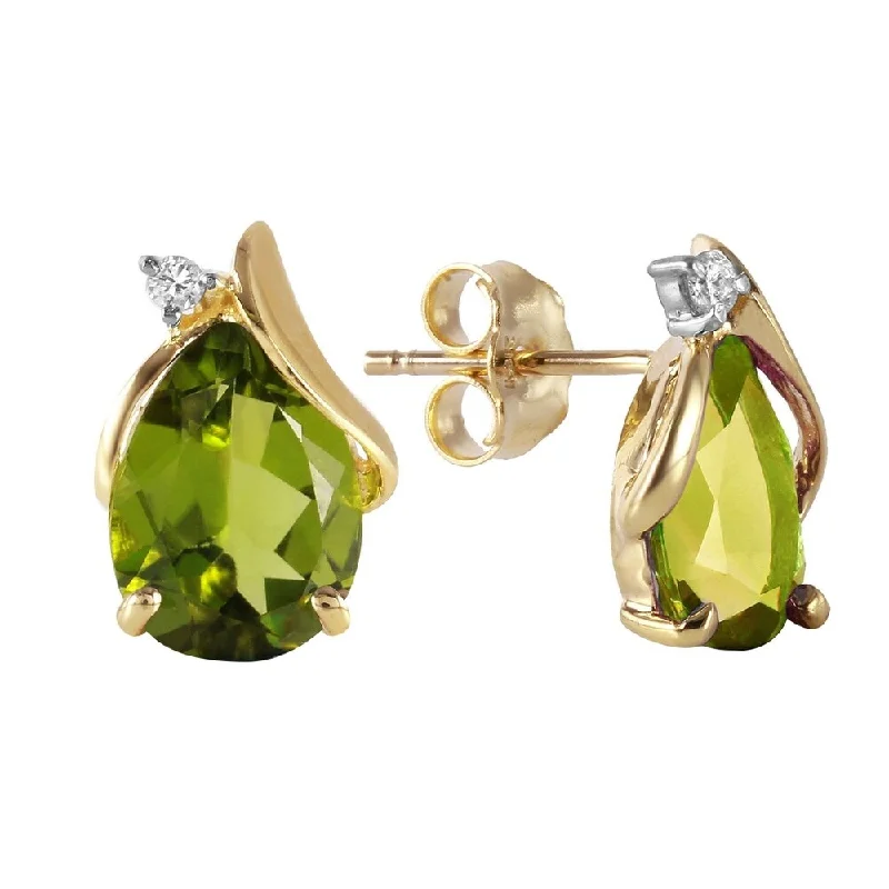 floral-inspired kunzite earrings-4.26 CTW 14K Solid Gold Stud Earrings Diamond Peridot