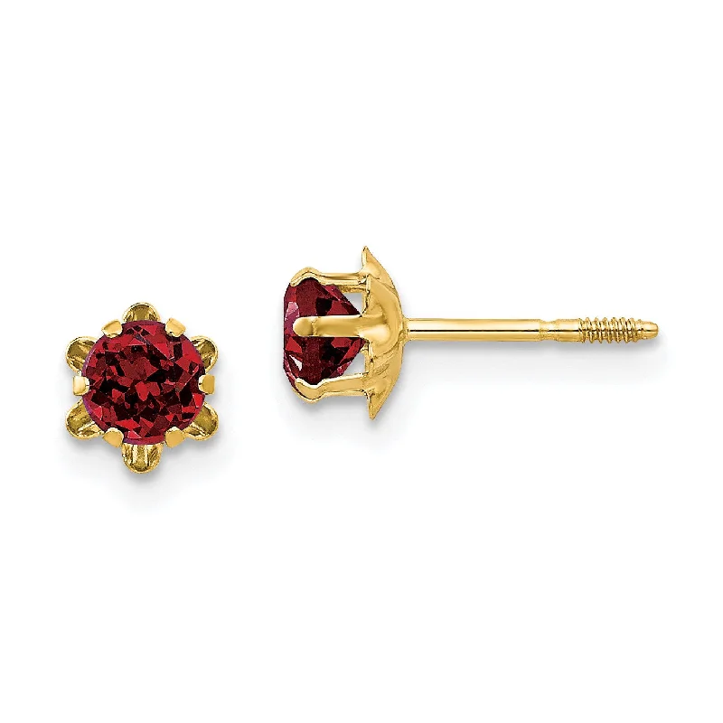 raw spinel cluster earrings-4MM Round Garnet Birthstone Earrings in 14KT Yellow Gold