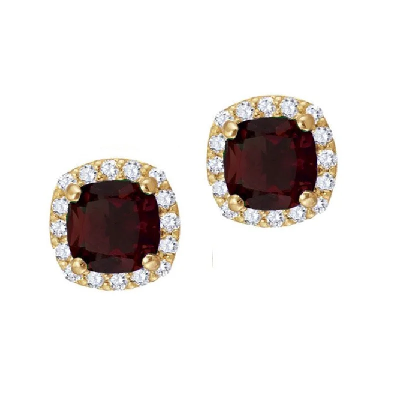 polished bronze hoop earrings-5MM Cushion Garnet and White Sapphire Birthstone Halo Stud Earrings in 10KT Yellow Gold