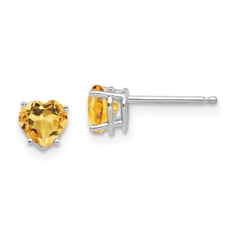 floral-inspired kunzite earrings-5MM Heart Shape Citrine Stud Earrings in 14KT White Gold