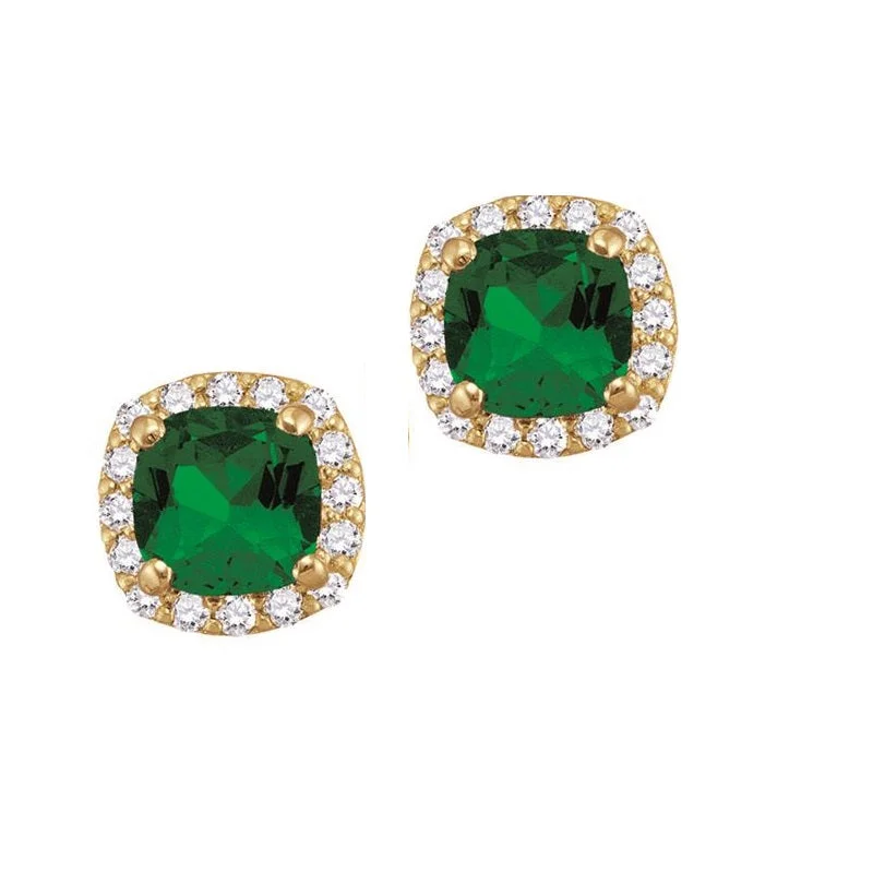 artisan-crafted rose earrings-5MM Simulated Emerald and White Sapphire Stud Earrings in 10KT Yellow Gold