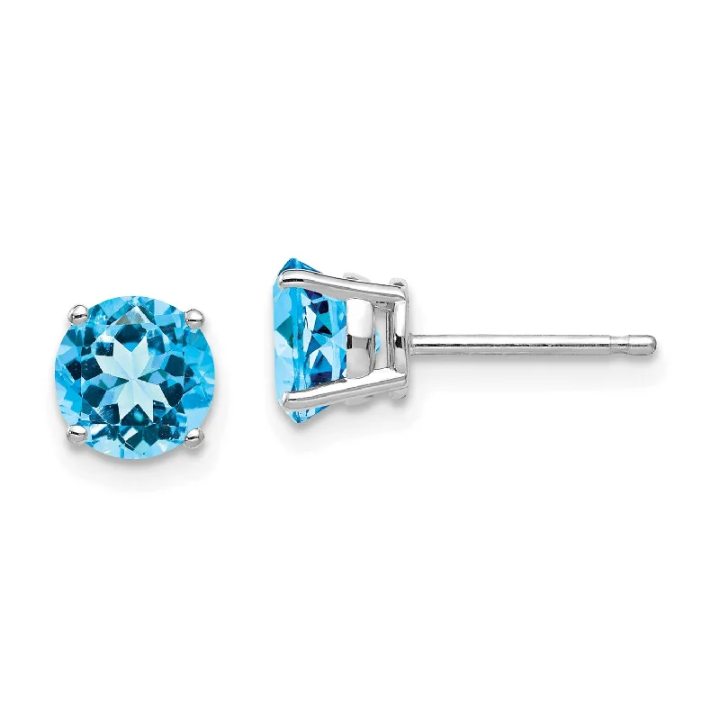 vintage-style kyanite earrings-6MM Round Swiss Blue Topaz Stud Earrings in 14KT White Gold