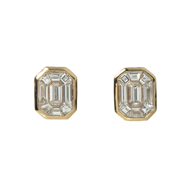 polished silver stack earrings-.75ct Diamond Emerald-Cut Illusion 14K Gold Stud Earrings