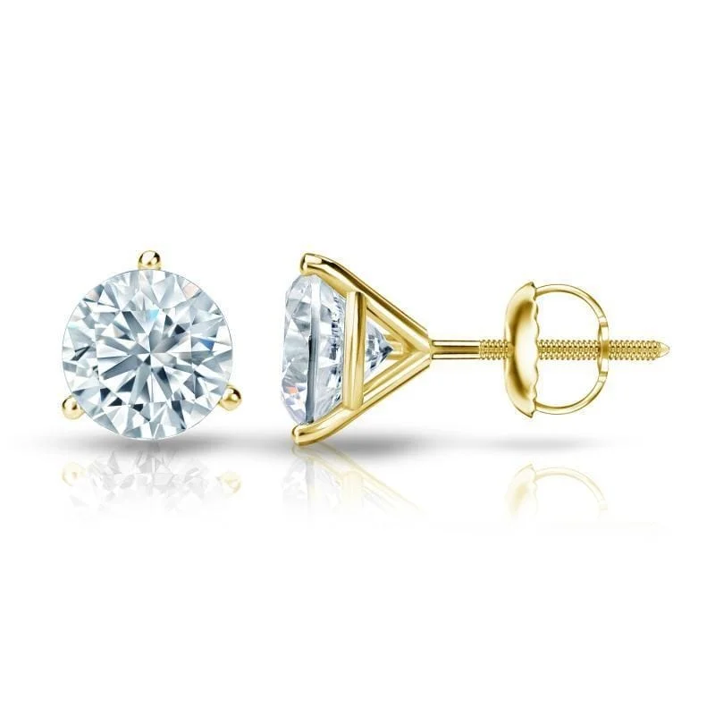 minimalist octagon earrings-Auriya 1 1/4ctw 3 Prong Martini Set Round Diamond Stud Earrings 14K Gold Certified