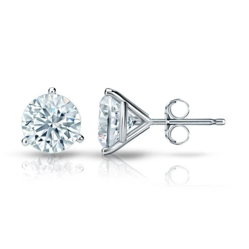 bohemian ridge earrings-Auriya 1 1/4ctw 3 Prong Martini Set Round Diamond Stud Earrings 14K Gold Certified