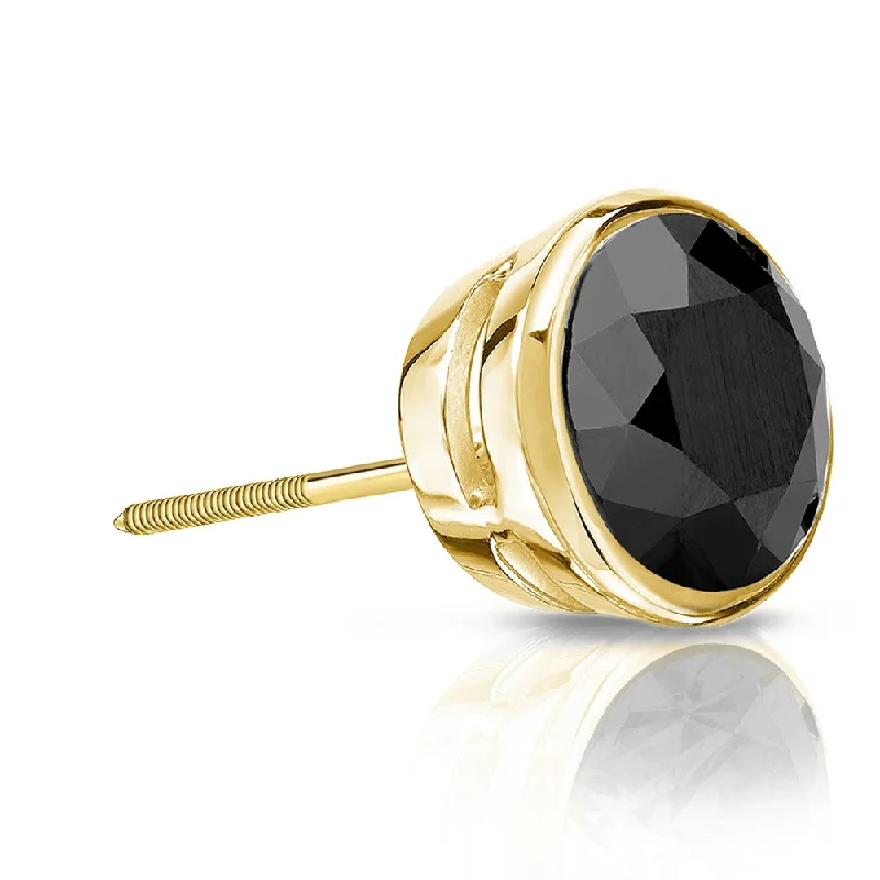 modern fused-drop earrings-Auriya 14k Gold 1 1/4ct TDW Bezel-Set Round SINGLE (1) Black Diamond Stud Earring