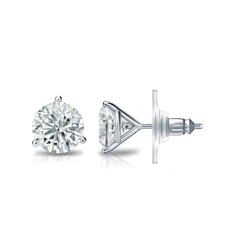 modern sleek twist earrings-Auriya 14k Gold Certified 4.00 carat TDW Secure-Lock 3-Prong Martini Round Diamond Stud Earrings