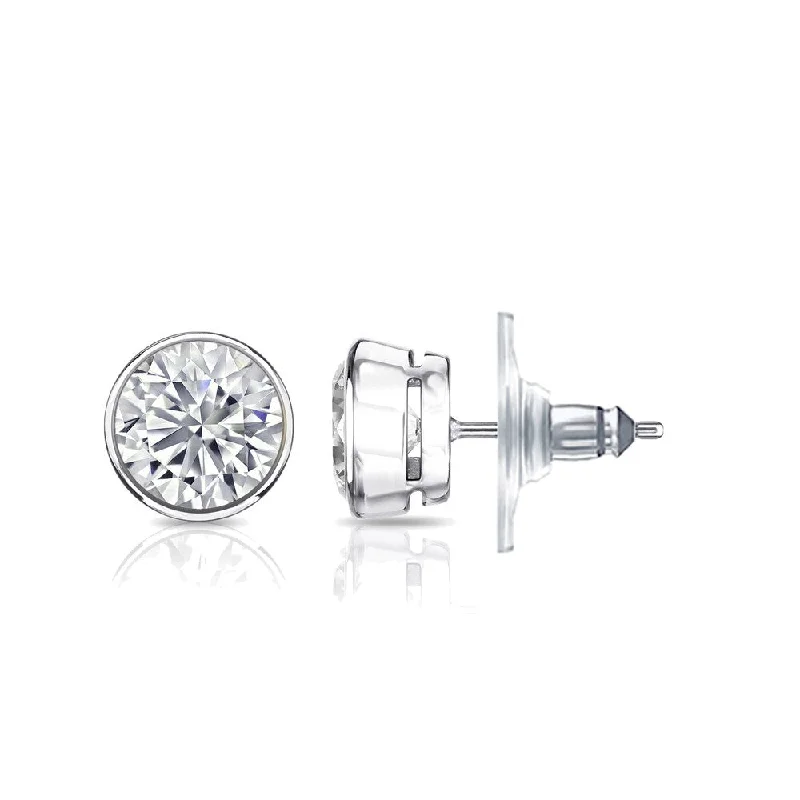 modern sleek orbit earrings-Auriya 14k Gold GIA Certified 2.00 carat TDW Secure-Lock Bezel Set Round Diamond Stud Earrings